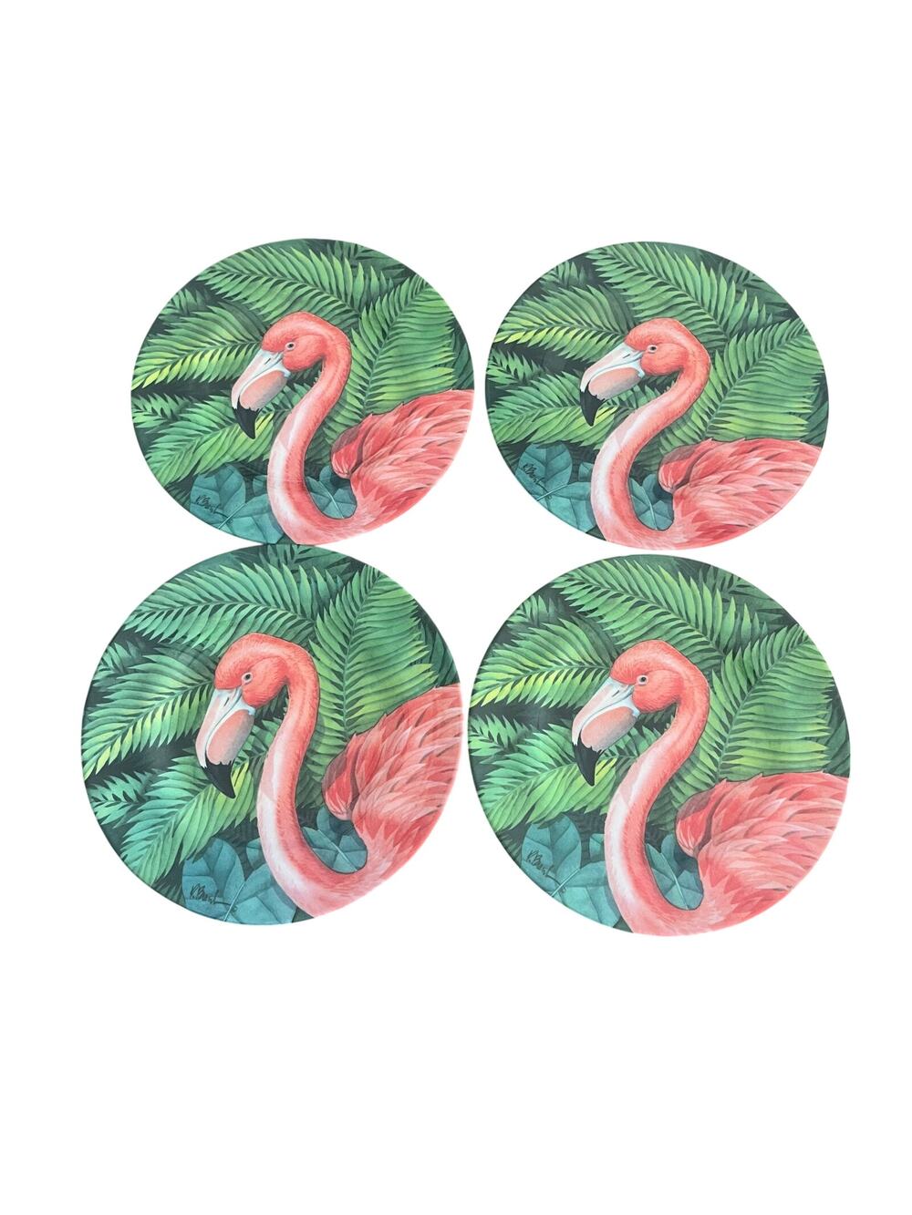 Vintage Evolution Sakura Lot of 4 Melamine Plastic Pink Flamingo Plates 8 1/2"